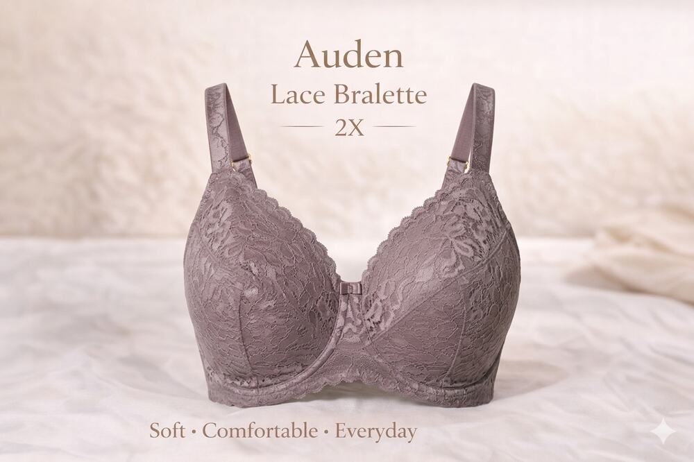 Auden Lace Bralette 2X Lavender Lightly Lined Full Coverage Wireless